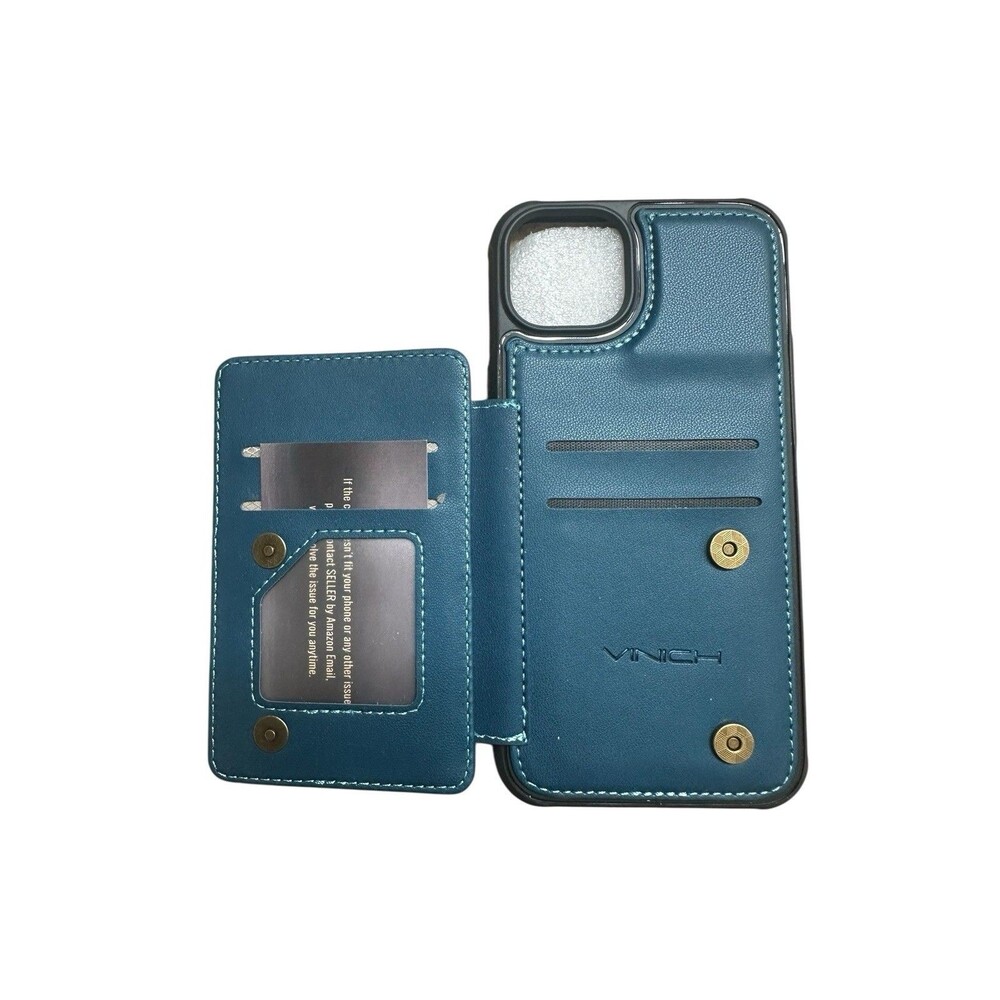 Iphone 15 Plus  Blue Wallet Case RFID Blocking w/ Kickstand
